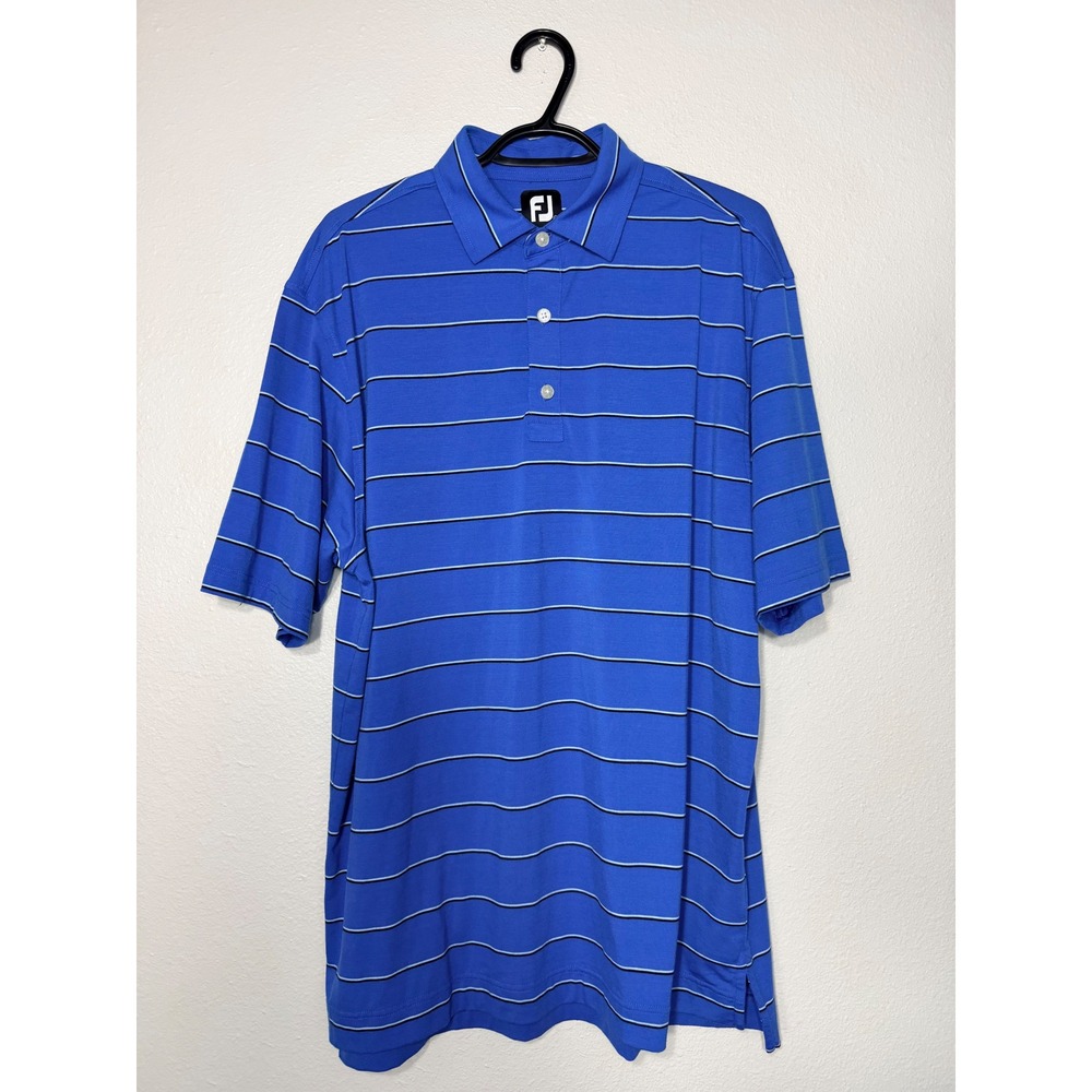 FootJoy Mens ProDry Striped Golf Polo Shirt Blue Large FJ Logo Short Sleeve
